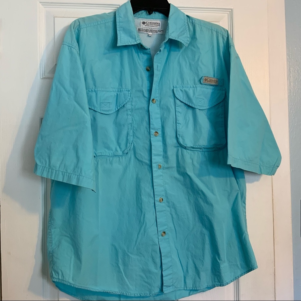 Columbia Men’s Medium Adventure PFG Aqua Short Sleeve Shirt